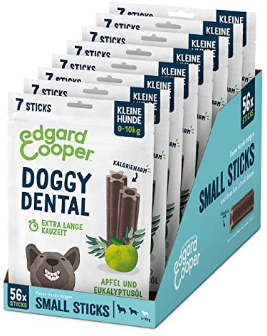 Edgard & Cooper Leckerlis 56 Dental Stick Kleiner Hund Natural 8x7 Kausticks Zahnpflege Eukalyptus & Apfel, Einmal täglich, Kalorienarm, Lange Kauzeit Effektiv, Frischer Atem
