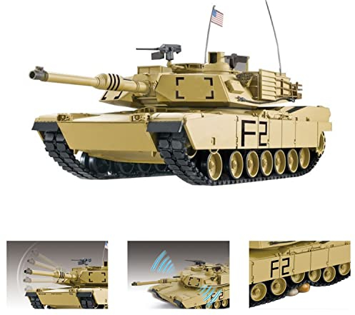 ES-TOYS Ferngesteuerter Panzer mit Schuss M1A2 Abrams Heng Long 1:16 mit Rauch&Sound + Stahlgetriebe + 2,4Ghz V7.0 - Upgrade Version