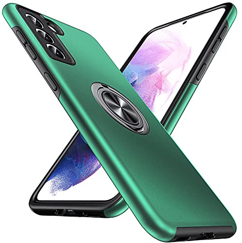 Anqrp Coque pour Samsung Galaxy S21, Support Anneau Rotatif Intégré, Dissipation Thermique, Antichoc Multicouche, Protection Renforcée Contre Les Chutes, Vert Foncé