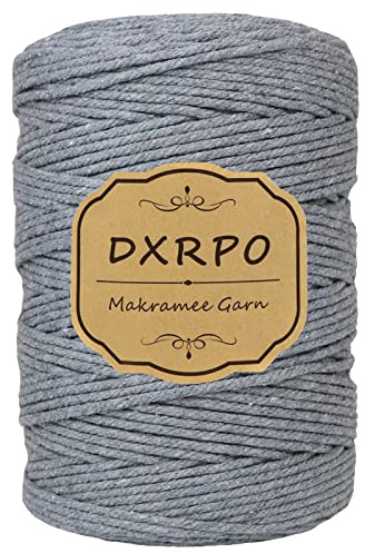 DXRPO Makramee Garn Grau, 3 mm x 300 m Natürliches Makramee | Baumwollgarn Macrame Cord | für Makramee Blumenampel | DIY Handwerk Pflanze Aufhänger Boho Deko