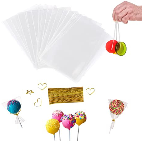100 Stück Klein Cellophantüten,Kekstüten Weihnachten Cellophantüten,Plätzchentüten Weihnachten Klein,Zellophantüten Transparent Tüte 5x9cm Mit 100 Metallische Bindebaender Für Süßigkeiten Kekse