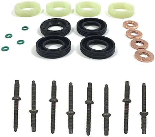 MKAREPART Kit de sello de boquilla de inyector de combustible, sello de inyector de combustible + arandela + juego de juntas tóricas + espárragos para inyectores (con pernos para inyectores)