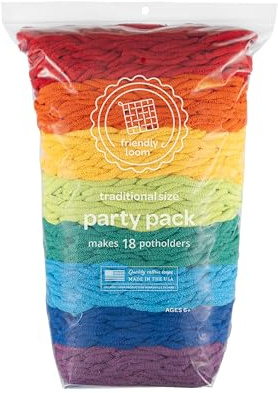 Friendly Loom Party Pack Rainbow 7 Traditional Size Cotton Loops Makes 18 (6 x 6) Potholders by Harrisville Designs Made in The USA