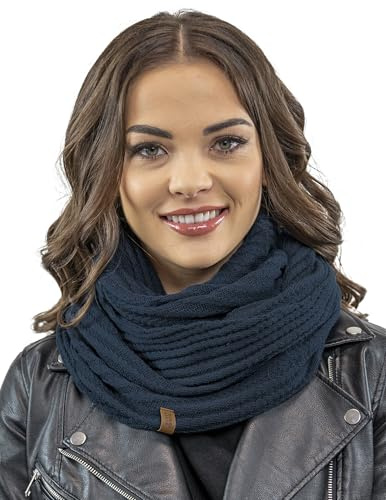 Vivisence Bufanda Redonda Invernal Para Mujeres 7017S, Hecho En La UE, Azul Marino,Talla Única