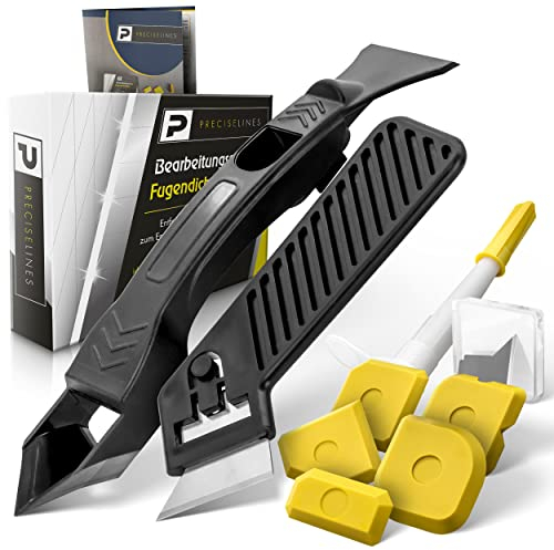 PRECISE LINES Silikonentferner Werkzeug Set (11-teilig) zur Entfernung und Erneuerung von Silikonfugen | Silikonfugenentferner mit Fugenglätter Silikon Abzieher, Silikonschaber und Fugenmesser