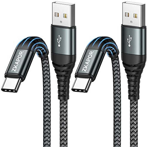 ZKAPOR Cavo USB Type-C [2Pezzi, 2M], Cavo USB C 3A Nylon Intrecciato Ricarica Rapida Compatibile per iPhone 15/15 Pro Max, Samsung Galaxy S23/S22/21, Note 10, Huawei P40/P30, Google Pixel -Grigio