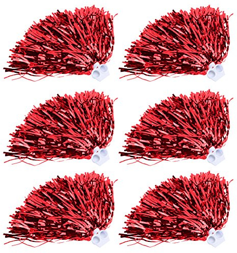 Hapivida Cheerleading Pom Poms, 6 Stück PET Cheerleading Squad Spirited Fun Poms Pompons Cheer Kostüm Zubehör für Cheer Sport Kinder Erwachsene Team(Rot)