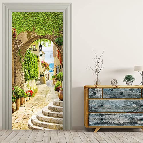 VIRANDA Türtapete Selbstklebend Türposter - STADTALLEE - Türaufkleber 3D Türklebefolie 77x200cm