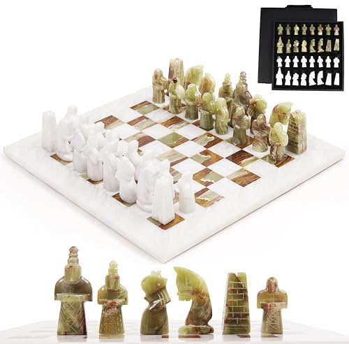 Radicaln Marmorschackset med förvaringsbox 15 tum handgjorda antika schackspel vit och grön - turnering schackset spel för 2 spelare - 1 schackbräde och