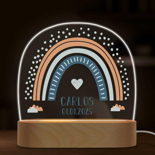 GRAVURZEILE Personalisiertes LED Nachtlicht für Kinder - Regenbogen Design - Personalisiert mit Namen - Nachttischlampe für das Kinderzimmer - Geschenk für Kinder & Babys - Baby Geschenk - Blau