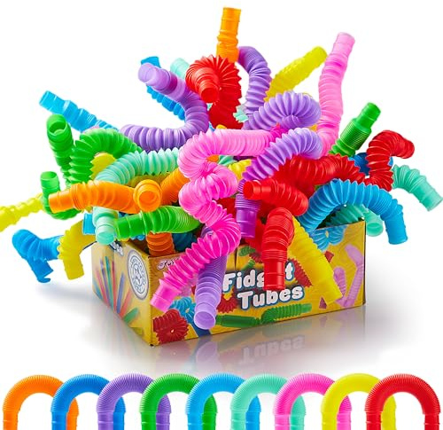 JOYIN 18 Pack Pop Tubes, Sensory Toys (Small) Fidget Toys Party Favors - 9 Colors, Creativity Learning & Fun for Toddler Kids - Perfect for Prizes Goodie Bags, Classroom School Reward