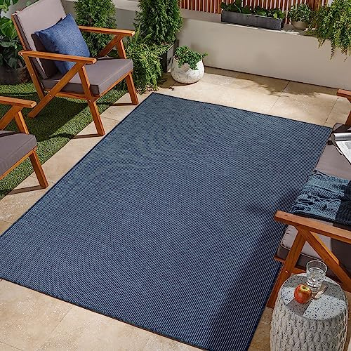 Jimri In- & Outdoor Teppich - Wetterfester Teppich für Balkon, Terrasse, Garten, Wohnzimmer, Küche - Strapazierfähiger Bodenteppich, Widersteht UV-Strahlen & Wasser - Größe 160 x 220 cm, Blau