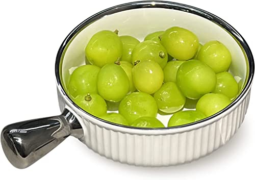 DUUDAH Soup Bowl,Rice Bowl,reakfast Bowl,Soup Bowl with Handle and Spoon,Onion Soup Bowl, Microwave and Oven Safe, Breakfast Bowl for Cereals-silver-20x15x5.5cm 650ml