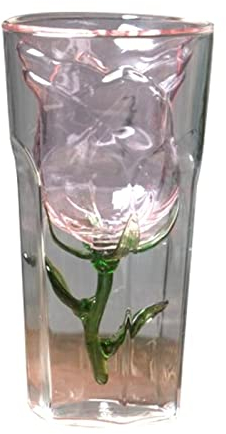 FnnEmg Bicchiere Da Vino Pink Rose Shape Double Wall Bilayer Vino Vino Cocktail Flip Liquor Cup Compinish Bar Amante Regalo Xmas Regalo Bicchiere Da Vino Rosso