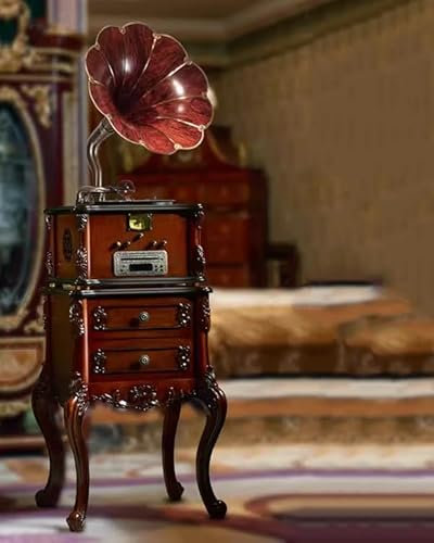 MegLob European Retro Vinyl Turntable, Floor Standing Vintage Gramophone, Wooden Vinyl Record Player, Old School Classic Record Player, Support 33/45 Rpm LP Vinyl Player, Wireless Connection,D