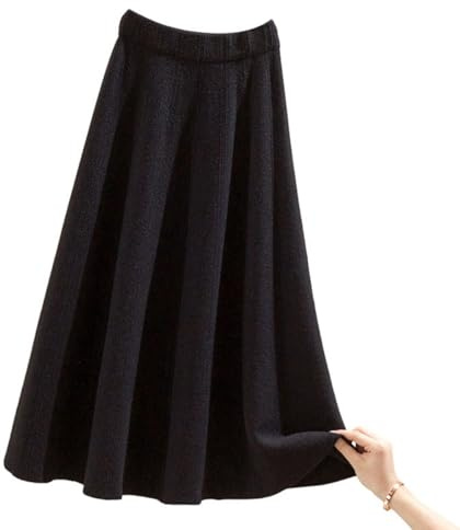 SUIUOI Jupes longues en velours côtelé, trapèze, pour femme, plissées en tartan, pour l'hiver et l'automne, midi, élastiques, vintage, élégantes, pliées, décontractées, N° 2 - Noir, Taille Unique