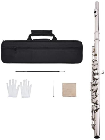 Kupfernickel Versilbertes 16-Loch-C-Ton-Konzertflöte-Holzblasinstrument Mit Gepolsterter Tasche Querflöte für Anfänger