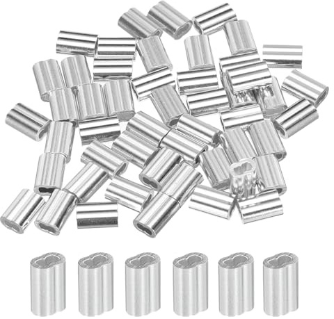 sourcing map 1/16 1.5mm Aluminum Crimping Loop Sleeve Double Ferrule for Wire Rope Cable Line End, Silver 50pcs