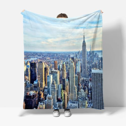 PINNKL Kuscheldecke Flauschig New York, USA Flanelldecke Kinder 150x200 Moderne Stadt 3D-Digitaldruck Decke Weich Bequem Wohndecke Tagesdecke,Sofadecke Für Jungen Erwachsene Geschenk