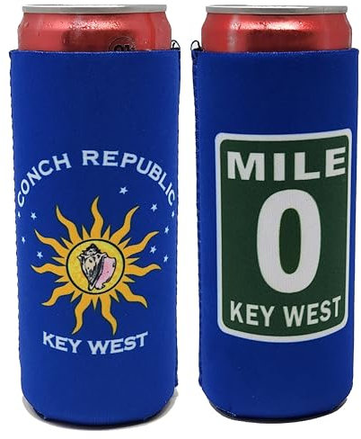Combination Package containing SIX Conch Republic of Key West and The Florida Keys Insulated Skinny Can Huggers Drink Coolers Bottle Jackets Insulator Beverage Huggie Coolers - Collapsible Can 6-Pack