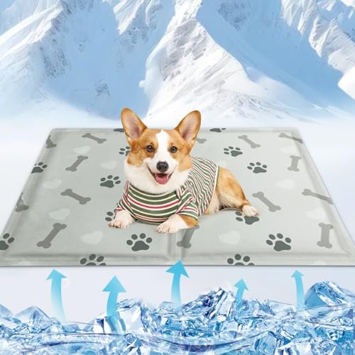 Kühlmatte Hund Katze 40×50cm,Kühldecke Hund mit Selbstkühlend Ungiftigem Gel Waschbar,Hundekühlmatte Selbstkühlend für Kleine Katzen und Hunde Zuhause Unterwegs oder im Auto im heißen Sommer(Grau)