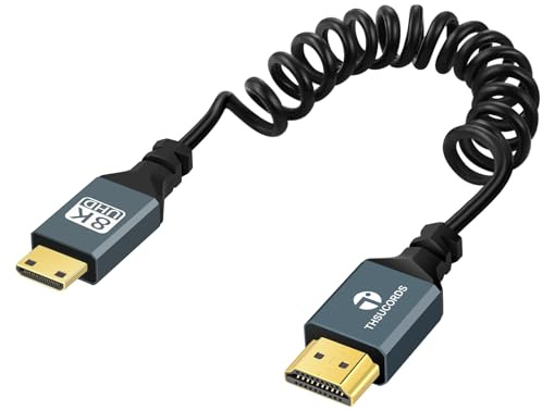 Thsucords Spiralkabel 8K Mini HDMI auf HDMI 1M, Ultradünnes HDMI zu Mini HDMI Stecker auf Stecker Spiralkabel, Unterstützt 8K @60 Hz, 4K @120 Hz, 48 Gbps für Nikon/Canon DSLR, Camcorder