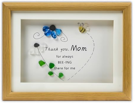 Litepedia Sunflower Sea Glass Framed Wall Art Decor,Bee Decor Best Gift for Mom,Beach Glass Pebbles Art with LED Light,Mothers Day Gifts,Flower Gifts for Women,Birthday Gift