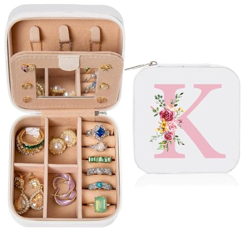 hamatata Kleine Schmuckkästchen für Damen, Reise Schmuckbox, PU Leder Schmuckaufbewahrung für Ohrringe, Halsketten, Hochzeit Geburtstag Geschenk für Frauen Mädchen Freundinnen Braut Brautjungfern(K)