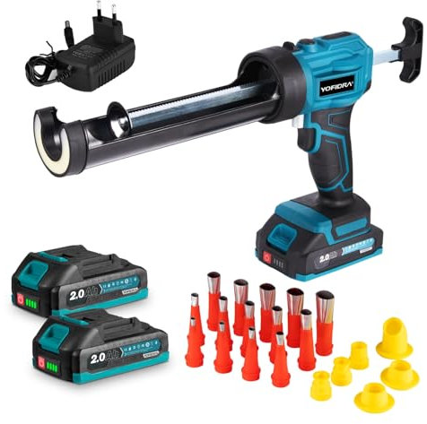 Yofidra Pistola a Cartuccia Elettrica, Batteria 2 x 2.0Ah, 4 Velocità, Illuminazione LED, Pistola per Cartucce di Silicone, Pistola per Cartucce da 300ml, Sigillatura, Stucco, Senza Perdite