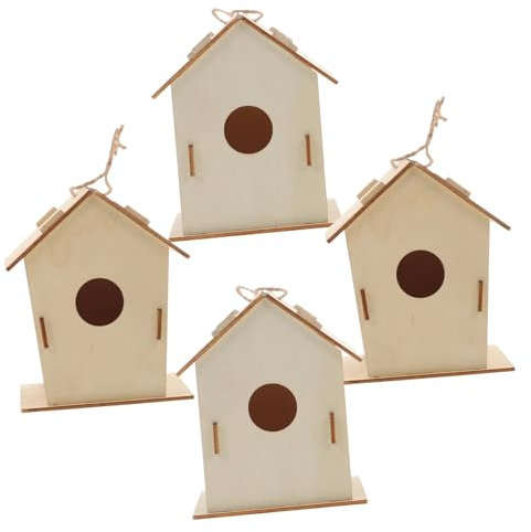 FELTECHELECTR 4stücke Teiliger Diy Holz Vogelhaus Bausatz Zum Bemalen Für Junge Mädchen Bastelset Mit Natürlichem Design Robustes Holz Einzigartiges Vogelhäuschen Für Balkon Und Garten Kreatives