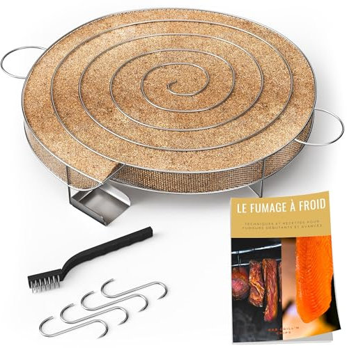 Générateur (30 cm)/Serpentin de Fumée Froide pour Fumoir Viande et Poisson + 4 crochets et 1 Brosse de nettoyage - Guide Numérique PDF à Télécharger (Offert)