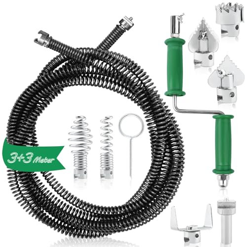 LWAIX Rohrreinigungsspirale Abflussreiniger Spirale Abfluss Rohrreinigung 3+3m×12mm Rohrspirale Abflussspirale Rohrreinigungswelle Drain Snake mit 6Stk Abflussreiniger Schneidkopf
