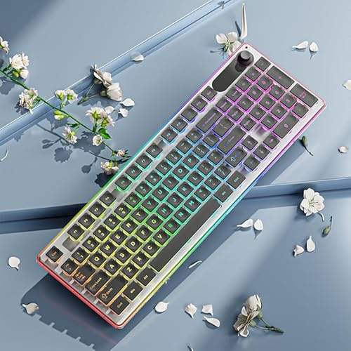 SEUNKWANG EWEADN F98 Clavier filaire rétroéclairé Clavier d'ordinateur USB avec écran intelligent et bouton, disposition à 96 %, clavier ergonomique silencieux avec 7 couleurs, compatible avec Mac