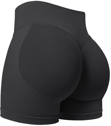 ZAAYO Sportshorts för kvinnor, 9,6 cm osynlig scrunch, rumplyft, gymträning, korta yoga-shorts med hög midja, sömlösa booty biker-shorts, svart, S