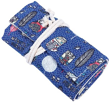 Artibetter Modisches Canvas Federmäppchen mit Eulenmuster 72 Fächer Stifteetui Rolltasche Langlebig Großes Fassungsvermögen für Künstler und Schüler