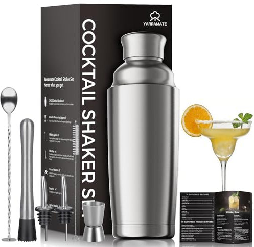 YARRAMATE Cocktail Shaker Set - 700 ML 8-teiliges Cocktailshaker aus Edelstahl, Cocktails Mix mit integriertem Sieb für Anfänger und Profis, für Bar, Party, Familien, Geschenk für Männer