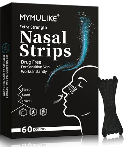MYMULIKE Nasal Strips for Snoring, 60 Count Nose Strips for Breathing- 3X Stronger Opening | Triple Elastic Bands, Reduce Snoring & Nasal Congestion, Nose Patches for Sleep, Work, Sport, Travel