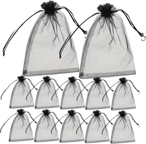 50 Stück Organzasäckchen Schwarz Kordelzug Schmuckbeutel für Hochzeiten Partys Festivals Geschenkverpackung für Süßigkeiten Schmuck