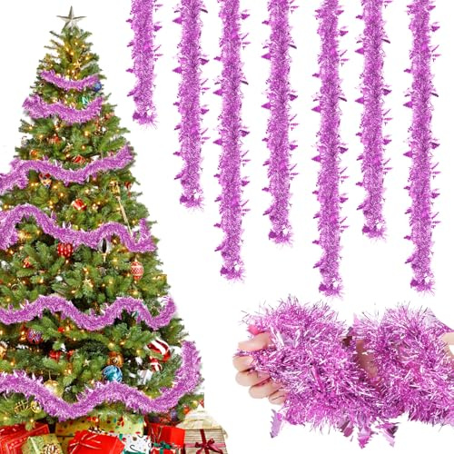 16M Lametta Weihnachtsbaum Rosa, 8 Stück Weihnachtsdeko Girlande Lametta Rosa Weihnachtsgirlande, Weihnachtsdekoration Hängende für Outdoor Geburtstagsparty Weihnachtsbaum Girlande Dekoration