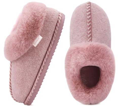 COFACE Womens Bootie Slippers Ladies Woman Boots Faux Fur Fluff Fuzzy Furry Plush Warm Felt House Home Full Cloud Memory Foam Cute Cosy Cozy Comfy Bedroom 2025 Winter Indoor Outdoor Pink Size 8 uk