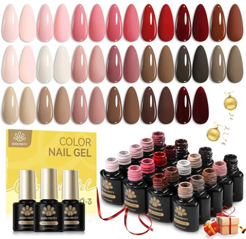 Born Pretty U V Nagellack Set, 23 Stück Gel Nagellack Nude Rosa Rot Farbgel Gelnägel mit Unterlack Überlack und Matte Top Coat Soak-Off Mini U V LED Nagel Gel Nail Polish Geschenk
