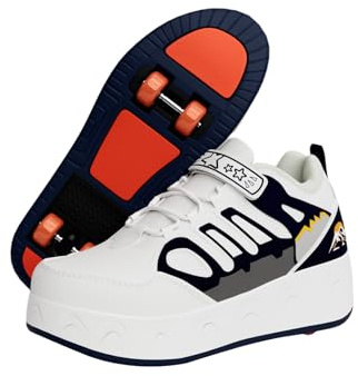 Schuhe mit Rollen für Jungen Mädchen | Rollschuhe Kinder 2-in-1 mit abnehmbaren Rollen | Versenkbare Skateboardschuhe | Leichte Turnschuhe, Verstellbar & rutschfest