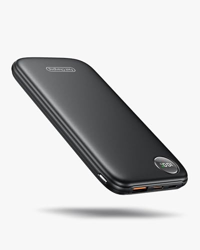 Ntaanoo Power Bank 10000mAh 22,5W, Batería Externa USB-C con Pantalla LED | Batería slim de 227 g con entrada y salida USB-C, carga 2 dispositivos y hasta 60 % en 30 min para iPhone 17.