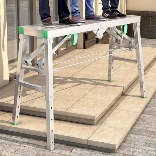 Arbeitsplattform Klappbar Höhenverstellbare 70-150cm, Aluminium Faltbare Arbeitsbühne, Transportable Falttisch Gerüst Für Haushalt Baustelle Lager Garage, 400kg Traglast (200x40cm)