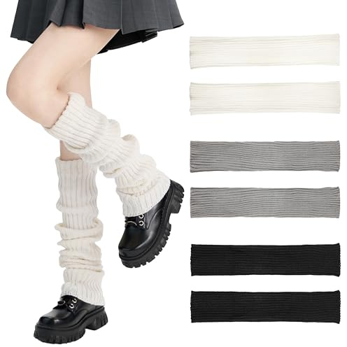 CATMEYE Lot de 3 Guêtres Femme, tricotées et crochetées, élastiques et chaudes, look Kawaii Streetwear années 90, pour tenues avec bottes, danse, yoga et usage quotidien (3 couleurs, Standard)