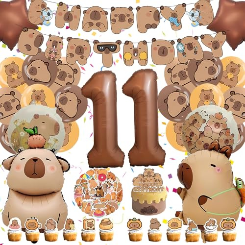Palloncini Capibara Decorazioni Compleanno 11 Anni, Kit Capybara Party Adesivi, Striscioni e Decorazioni Torta, Set XXL Palloncini Addobbi Capybara Bambina Bambino Festa (Compleanno Capibara 11 Anni)