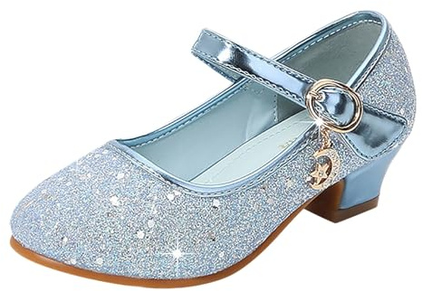Zapatos de princesa para niñas de PU con lentejuelas brillantes para ocasiones festivas, clases de ballet, zapatos de baile cómodos para niños, azul, 35 EU