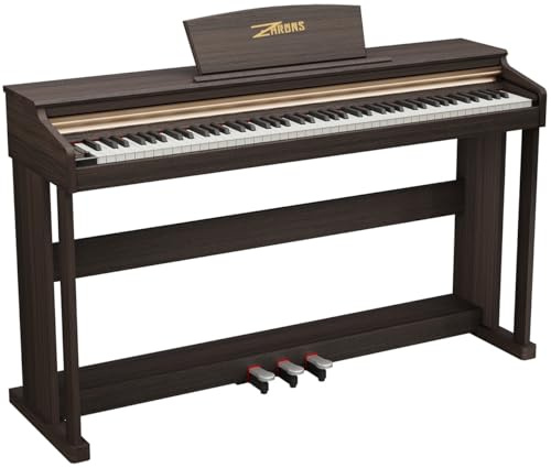 ZHRUNS 88 Key Digital Piano with Weighted Keys, Professional Triple Pedal, USB-MIDI Connectivity, Includes Power Adapter, Dark Brown