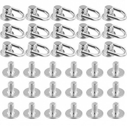 Wisebom 15 Pezzi Rivetto con D Anello Rivetti in Metallo Bottone a Testa Tonda in Rivetti a Vite per Cuoio per Cinture, Borsa, Custodia per Cellulare (Argento)