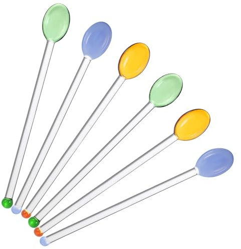Angoily 6 pcs Glass Swizzle Sticks 5.51 inch Reusable Cocktail Stirrers Stirring Spoons for Coffee Tea Lemonade Iced Drinks Bar Mixing Home Kitchen Restaurant